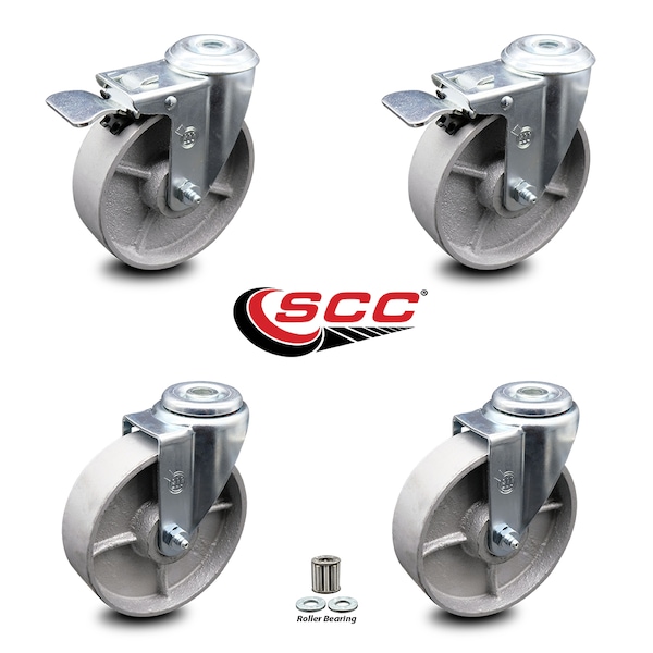 5 Inch Semi Steel Swivel Bolt Hole Caster Set with 2 Total Lock Brake SCC